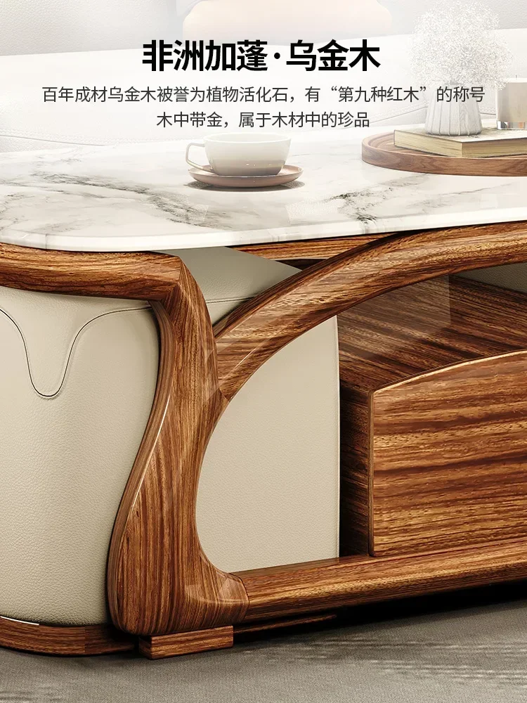 Picture 6: New Chinese Style Ugyen Wood Marble Rectangular Coffee Table Simple Modern with Stool Combination New All Solid Wood Tea Table