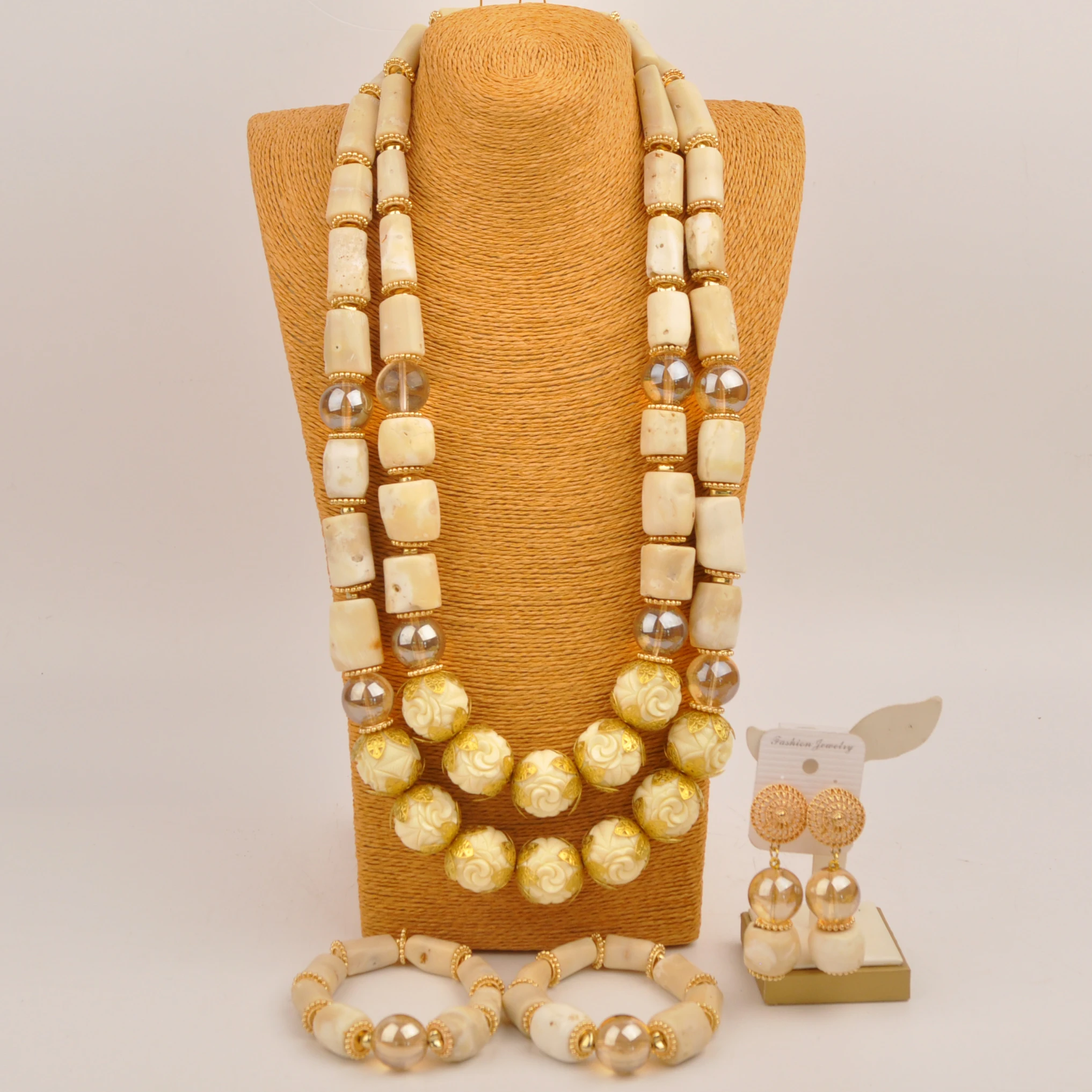 

Nigerian Bride Wedding Jewelry 28inches 2Layers Coral Bead Necklace Sets