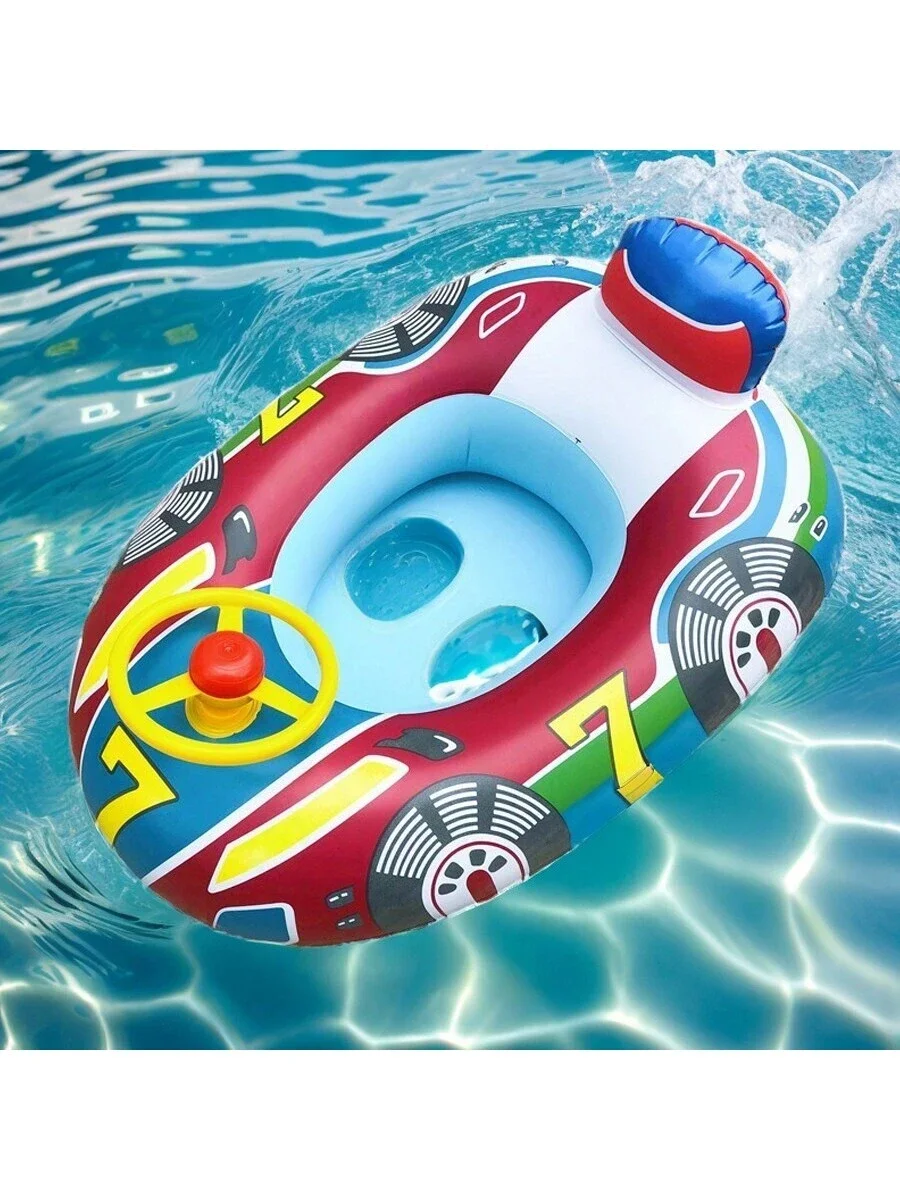 1pc Inflatable Pvc Racing Car Shaped Pool Float With Decorative Steering Wheel, Suitable For Beach And Swimming