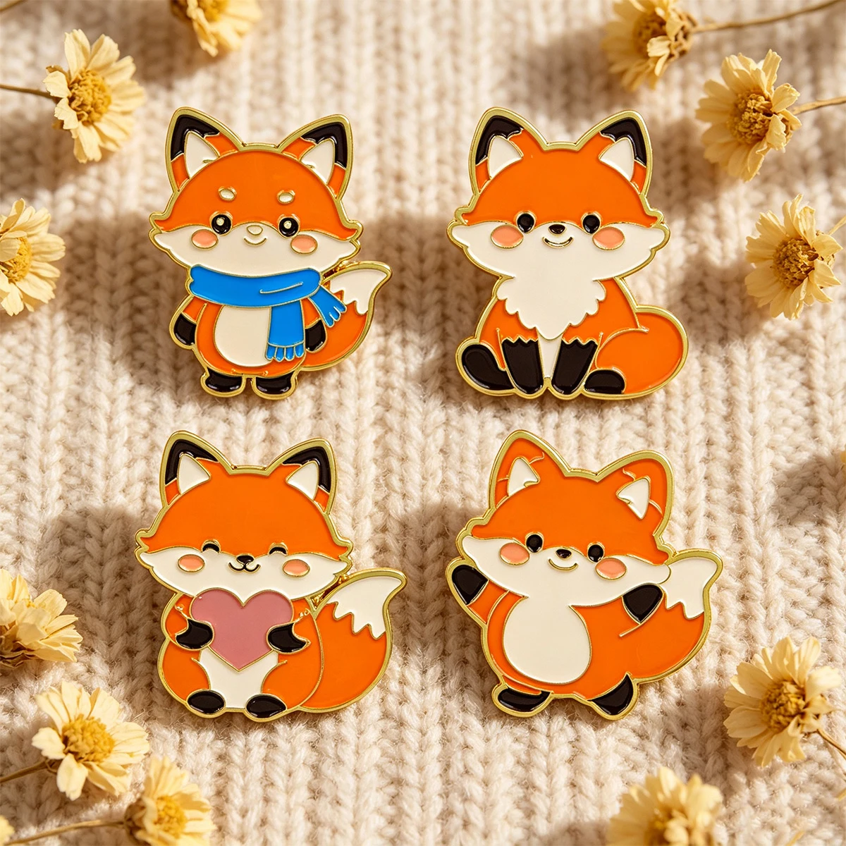4pcs/set Cartoon Fox Lapel Pins for Backpack Badges on Bags Cute Jewelry Brooch for Clothes Accessories Soft Enamel Pins