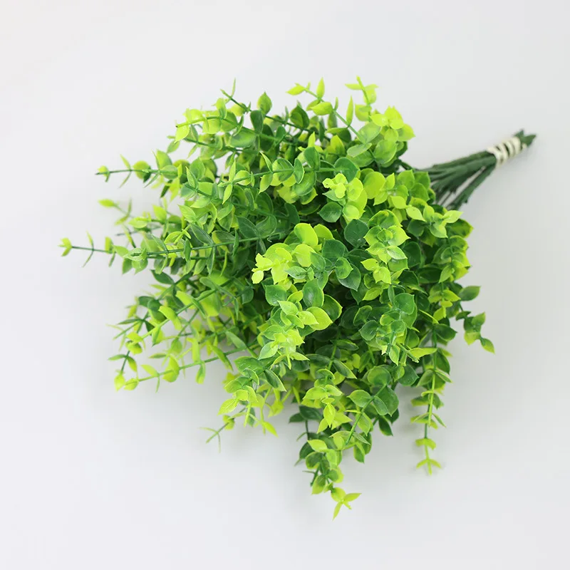 Artificial plant green planting decorative plastic eucalyptus fake grass flower arrangement 6 fork eucalyptus green leaves