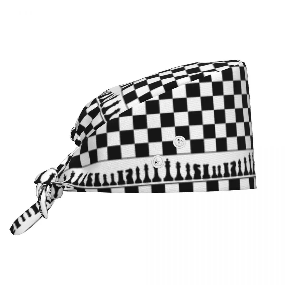 Chess Board Black And White Grid Checkered Scrub Hat Doctor Working Surgical Cap Men Women Adjustable Nursing Caps for Dentist