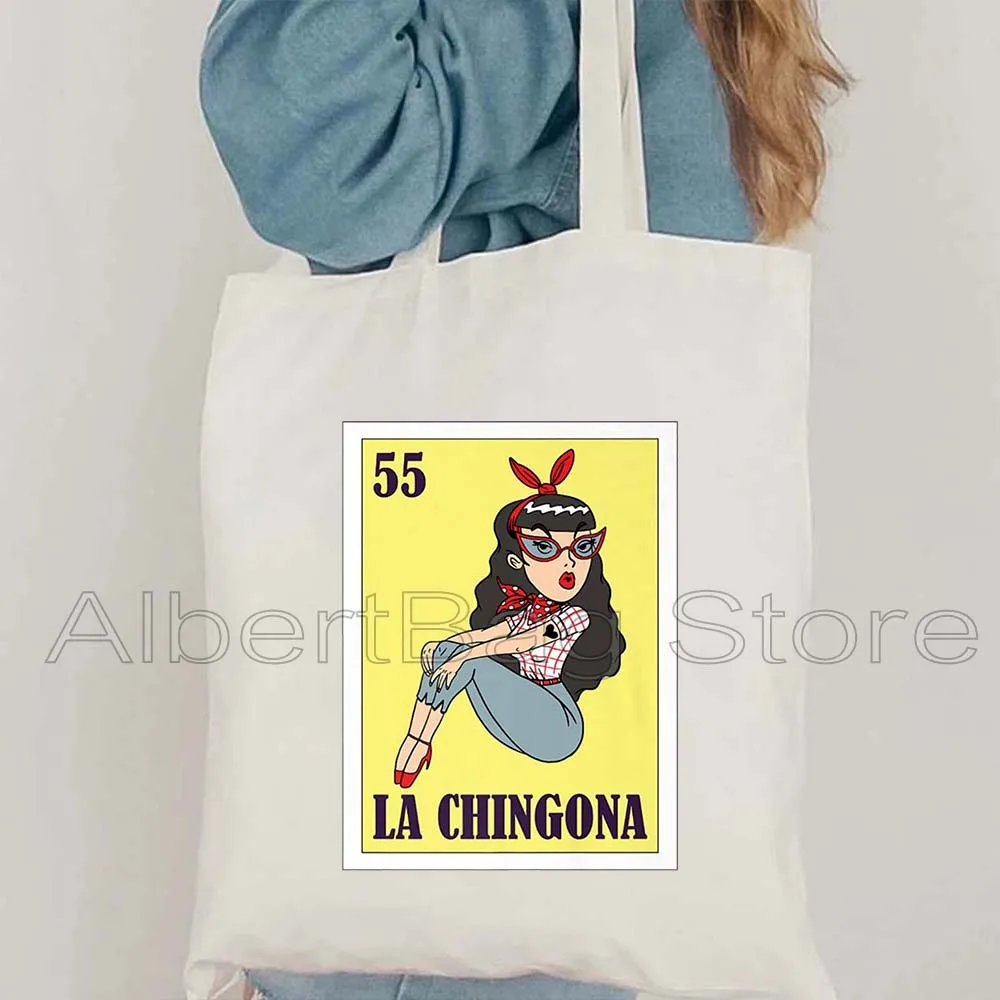 Mexican Lottery Bingo Card Gifts Tote Bag El Brillo Pug Silencio La Toxica Horoscope Calabaza Spanish Blondie Chingona Handbag