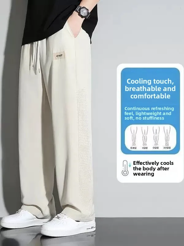 American Style Casual Pants Men's Summer Breathable Ice Silk Cool Feeling Quick Dry Comfortable Straight Leg Polyester Fiber