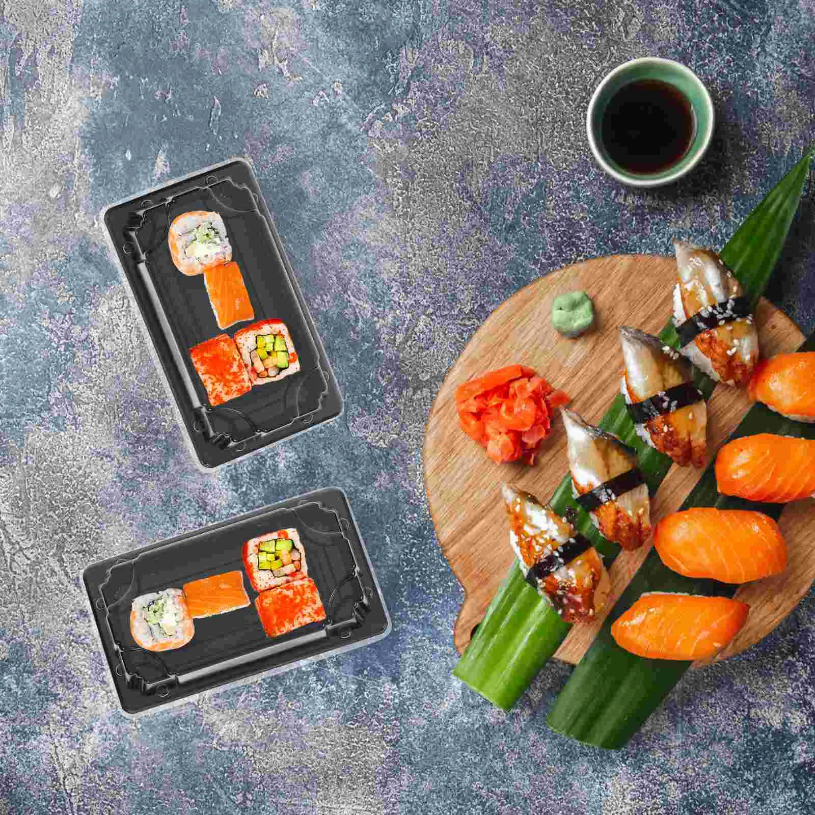 100PCS Disposable Sushi Packing Box Fruit Cake Carry Out Container Take Out Boxes (Black) packing boxes