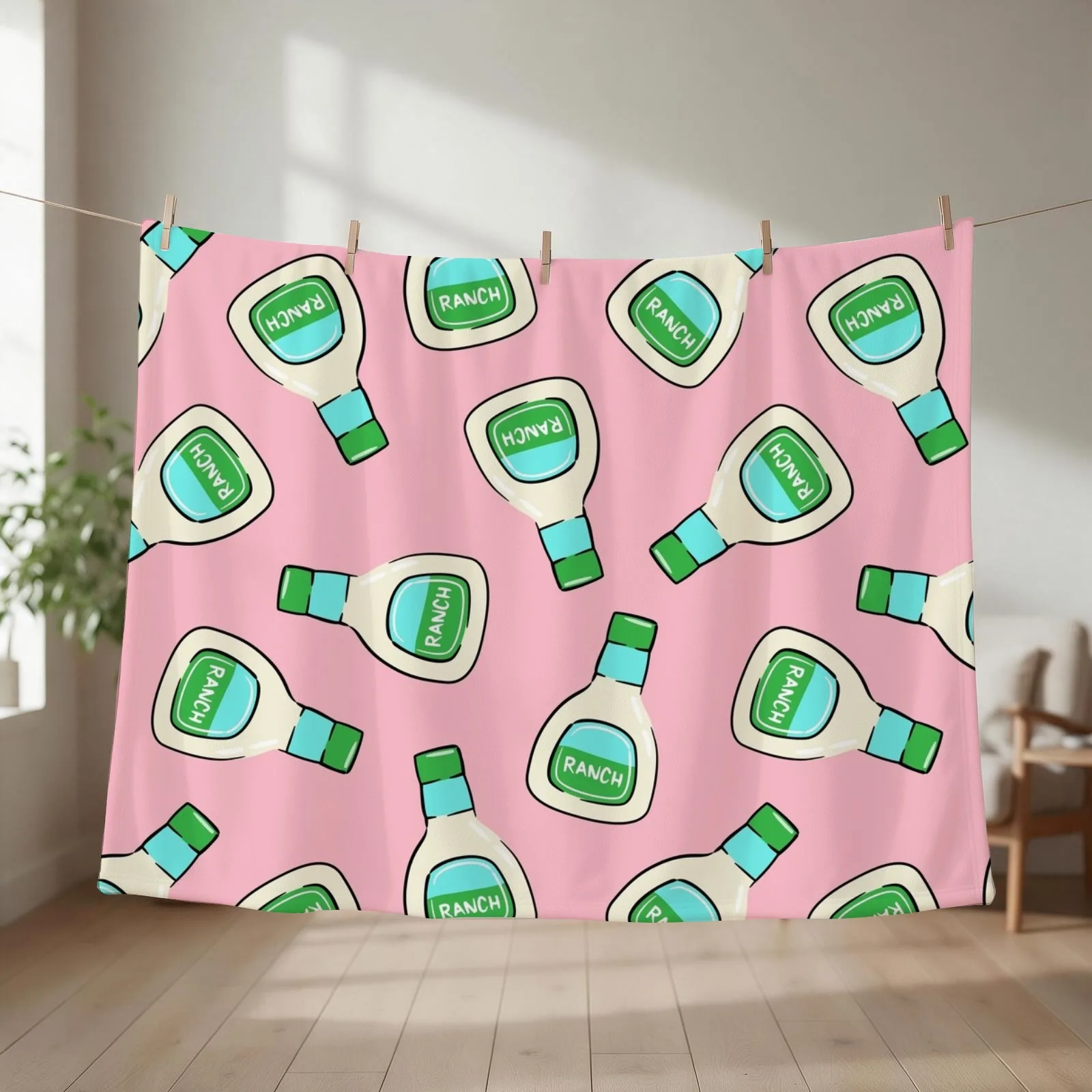 Ranch - salad dressing bottle (pink) Throw Blanket couch cozy soft plush fuzzy picnic outdoor blanket