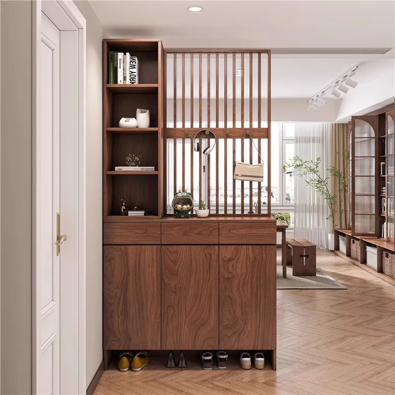 For New Chinese Style Black Walnut Solid Wood Shoe Cabinet Entryway Hall Storage Cabinet Living Room Partition Screen
