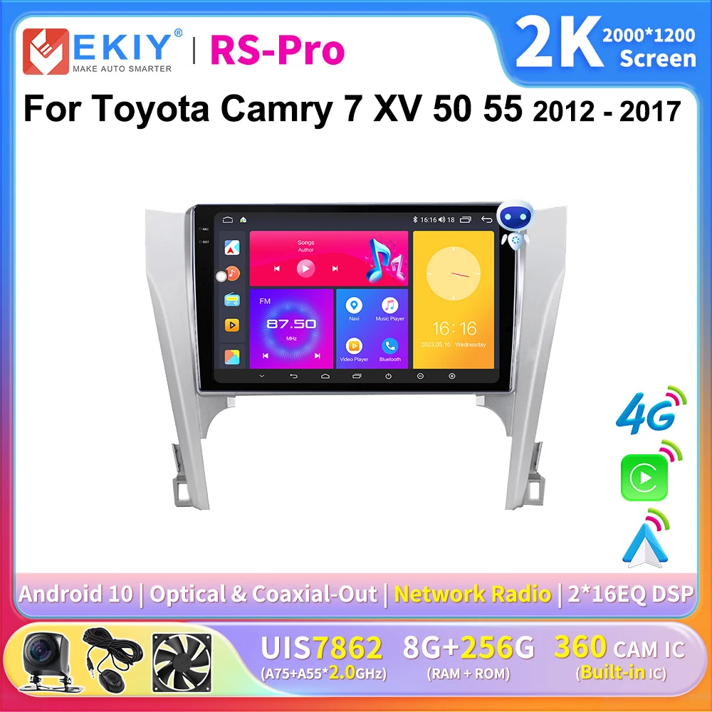 

EKIY 2K Screen CarPlay Radio For Toyota Camry 7 XV 50 55 2012-2017 Android Auto 4G Car Multimedia GPS Player Autoradio Stereo