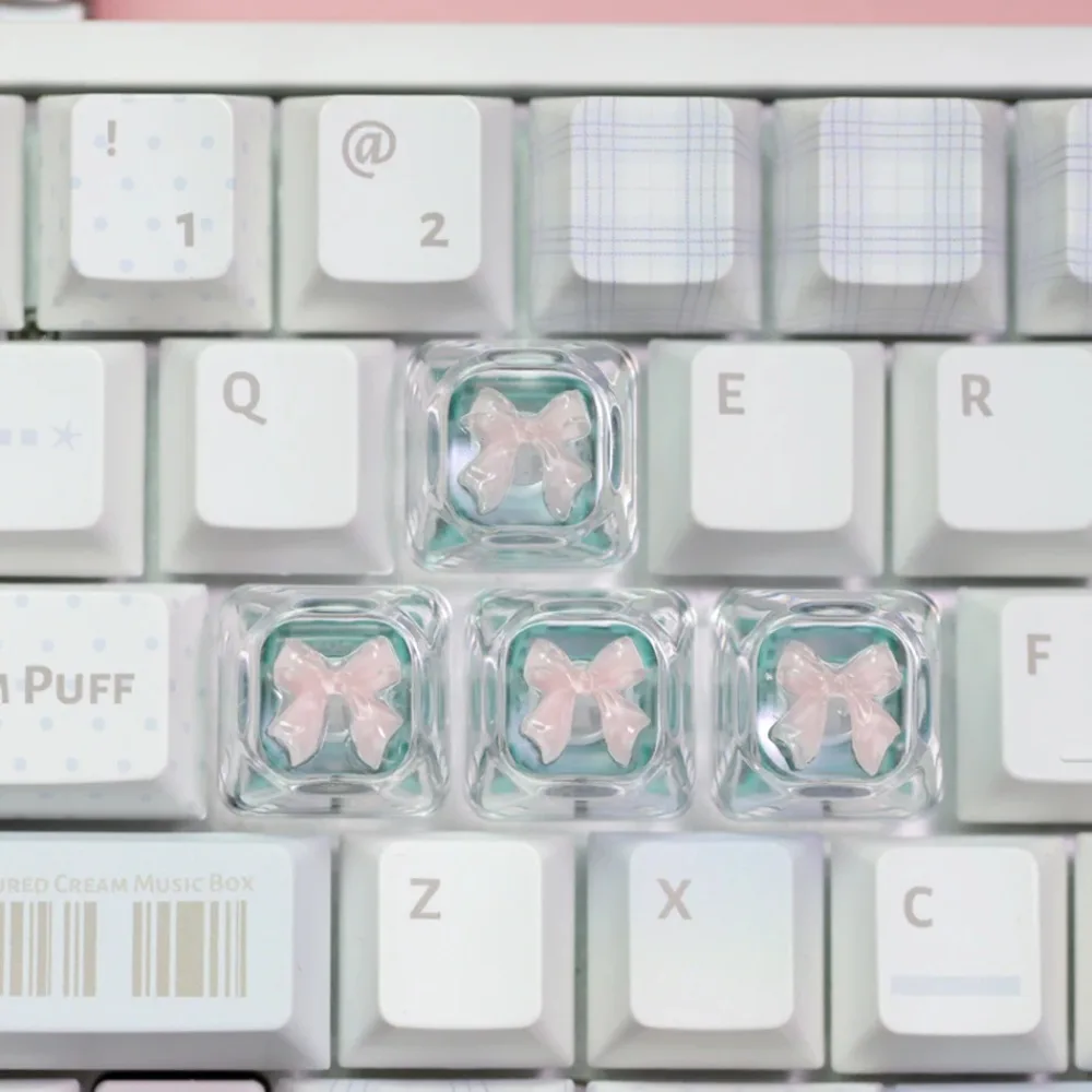 4pcs Pink Transparent Butterfly Keycaps Custom Handmade WASD Keys for Mechanical Gaming Keyboard Artisan Personality Gift