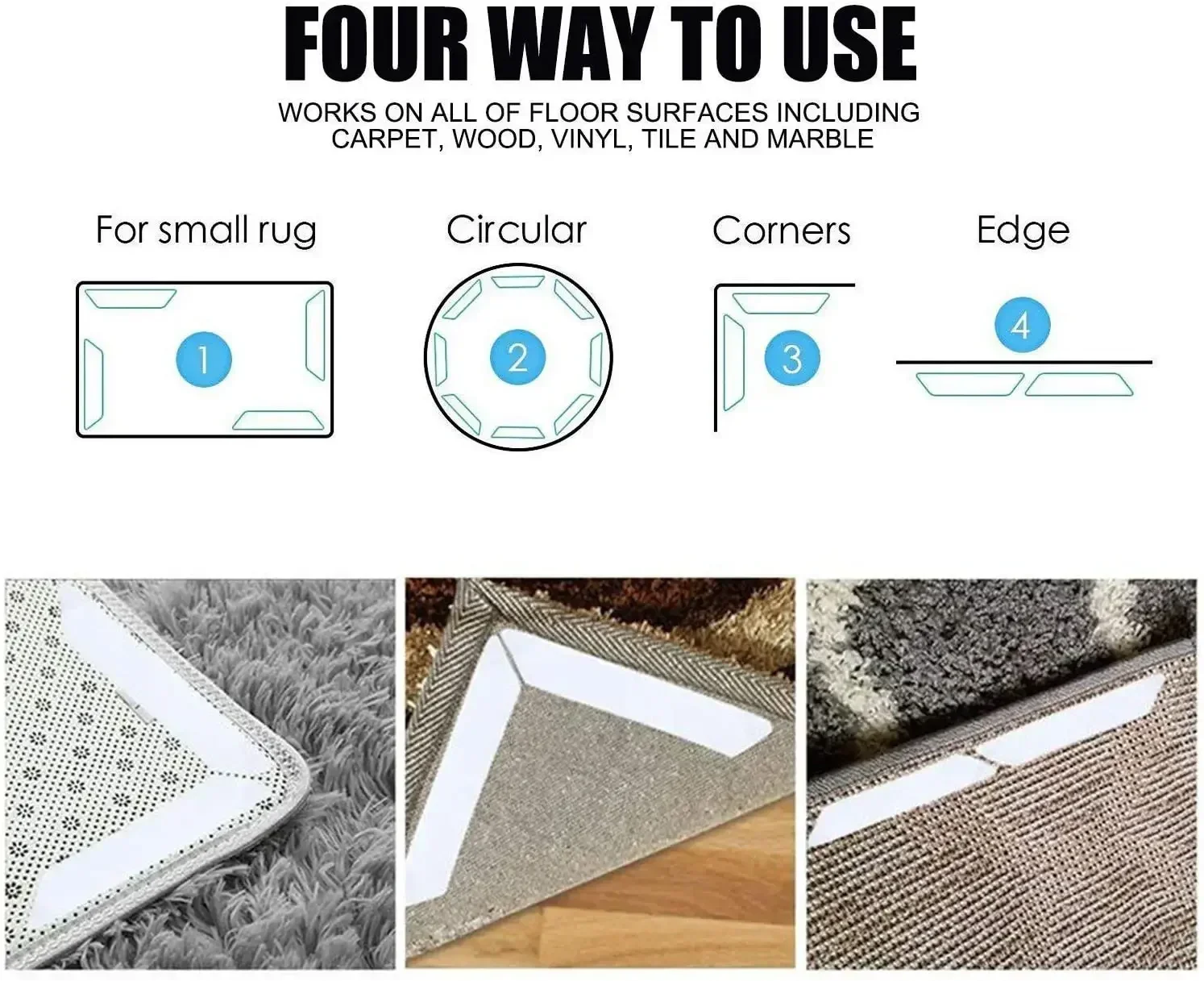 8Pcs Home Floor Rug Carpet Mat  Self-adhesive Anti Slip  Reusable Fixed sticker carpet carpet mat adhesive tape corner mat