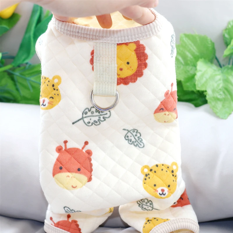 Cute Lion Pattern Dog Clothes Teddy Four legged Home Furnishings Autumn Warm Dog Clothes Cartoon Pullover Can Pull Clothes