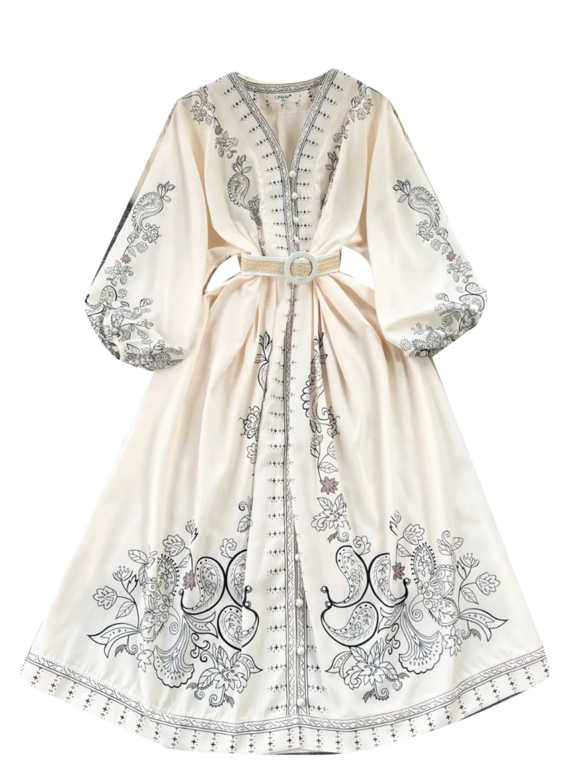 กระโปรงทรงเอวสูงปานกลางทรงเข้ารูปพิมพ์ลายสไตล์เรโทร คอลเลคชั่นใหม่ฤดูใบไม้ผลิปี 2024 ของ Vaion Dr สำหรับผู้หญิง