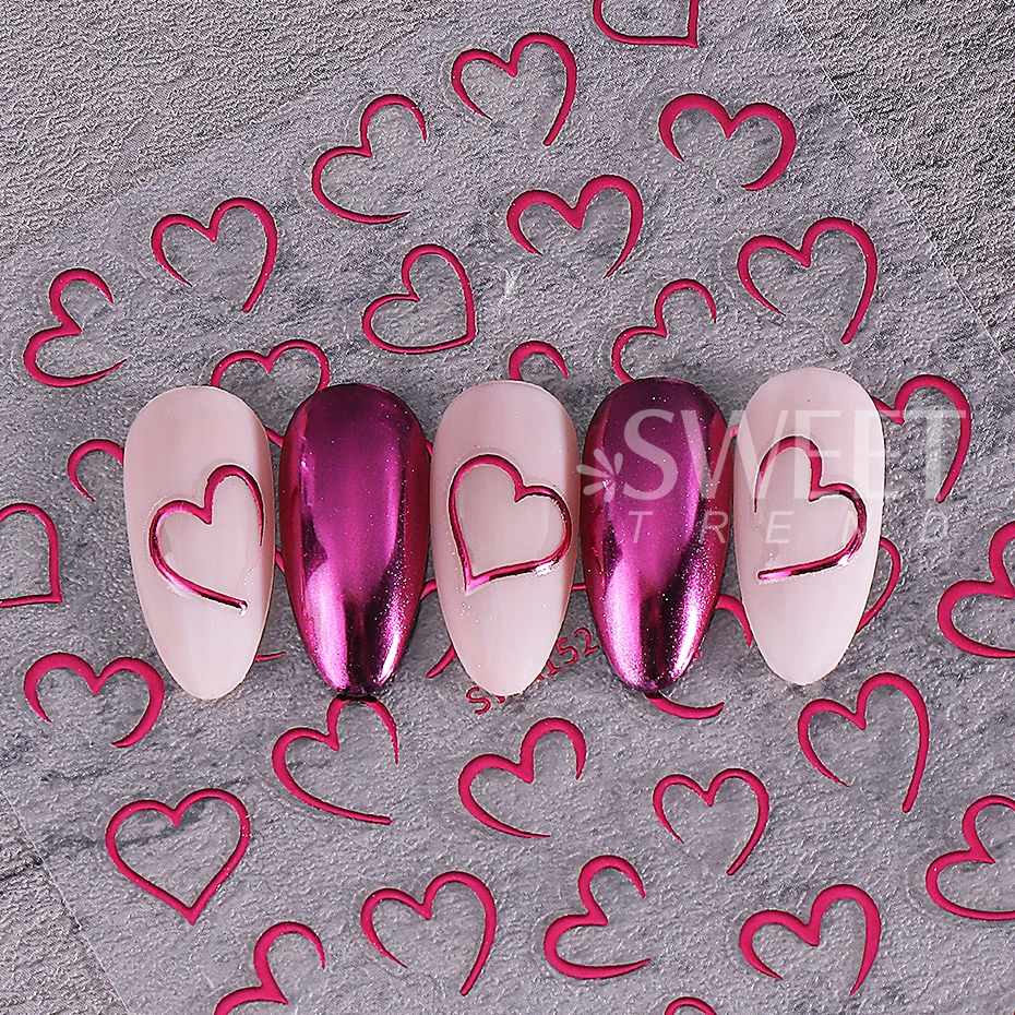 3/4pcs Bronzing Love Heart Nail Stickers 3D Half Love Lines Design Nail Decals DIY Adhesive Slider Valentine Manicure Decoration
