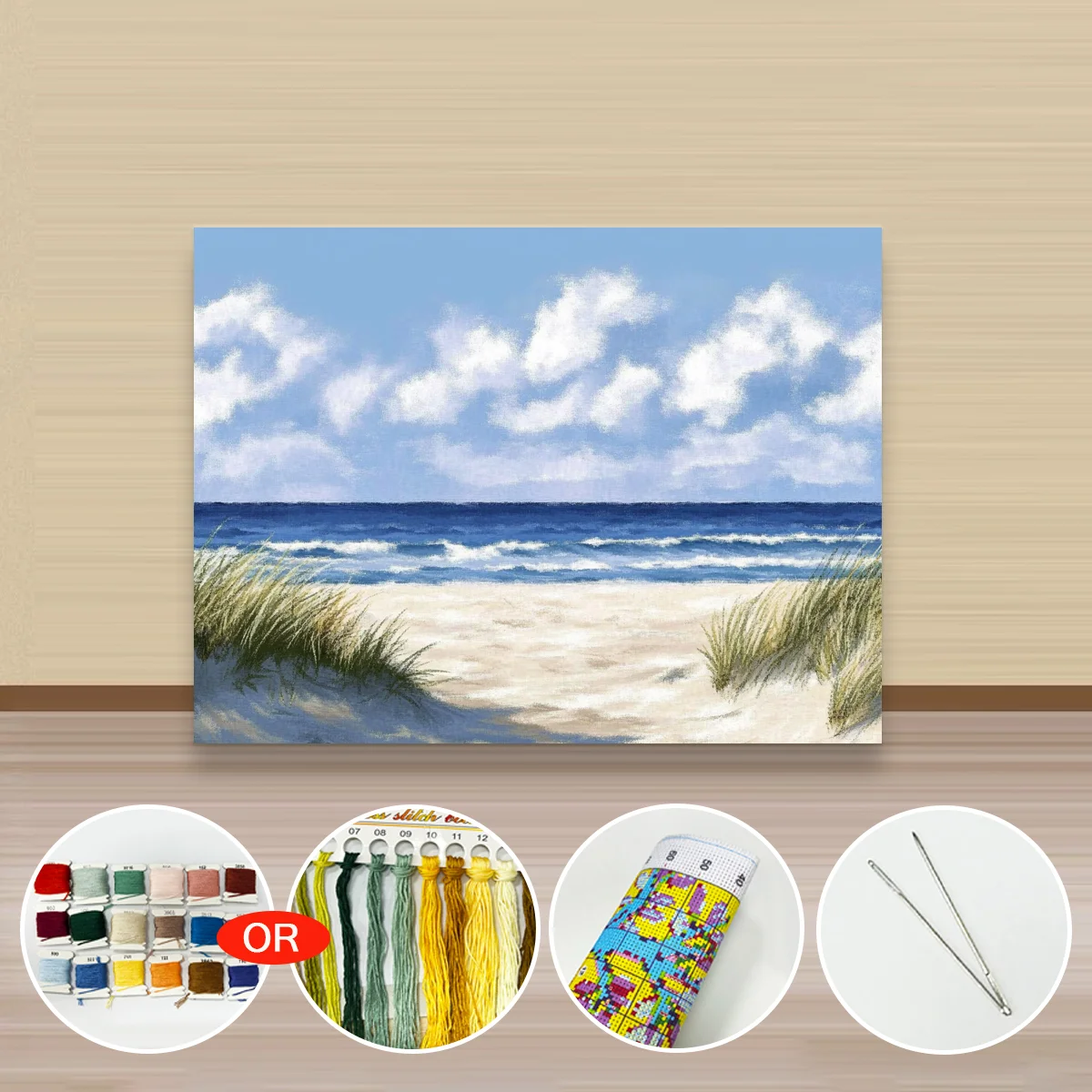 1 Stück 30x40cm/11,8x15,7 Zoll, 11Ct/14Ct Kreuzstich-Set, DIY Valentinstagsgeschenk, Stickerei-Set für Festivals, Strandlandschaft – Detail 2