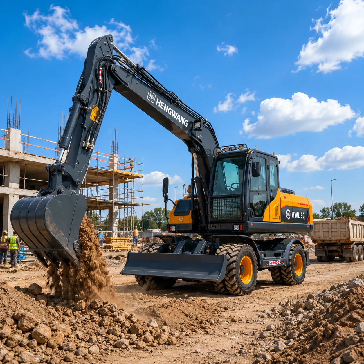 Excavadora con Ruedas, Hidráulica, de Alta Resistencia, 4x4, con Cabina, Maquinaria de Movimiento de Tierras para Construcción, Personalizable