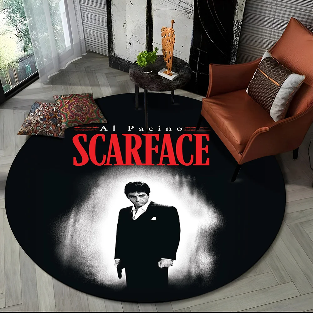 3D Printing Movie Scarface Tony HD Round Carpet Rug for Living Room Bedroom Child Playroom Decor,Pet Area Rug Non-slip Floor Mat