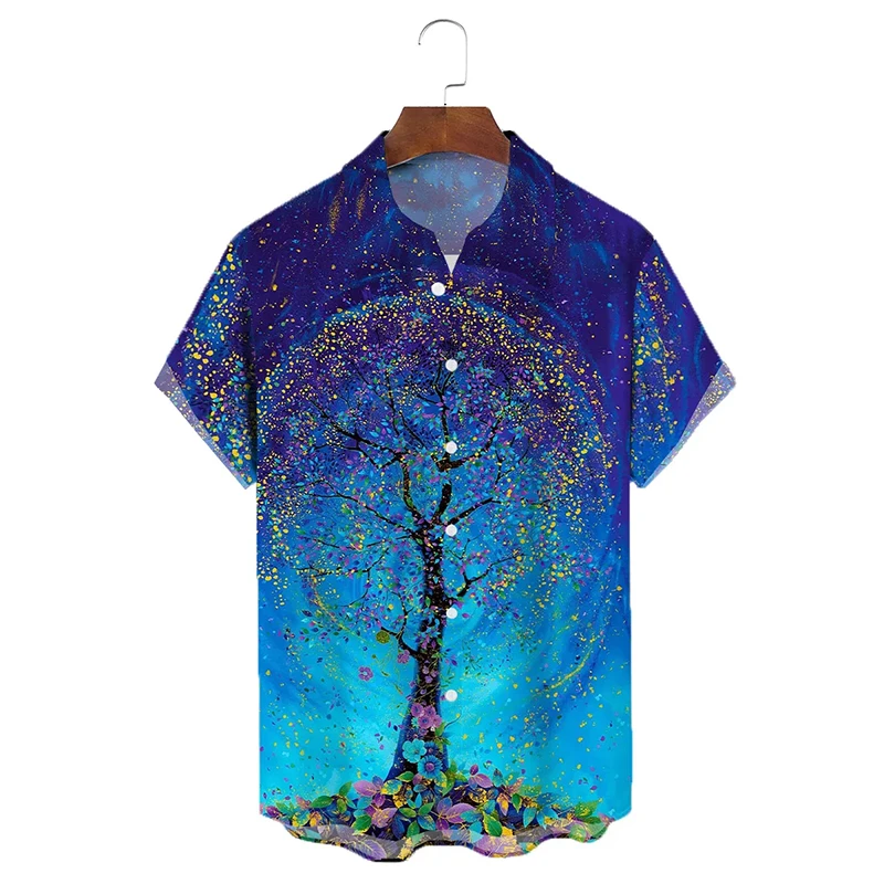 

New 2024 Summer Shirt Hawaii Short-sleeved Blouse 3D Print Tree Men Women Beach Travel Casual Oversized Buttons Y2k Tops Homme