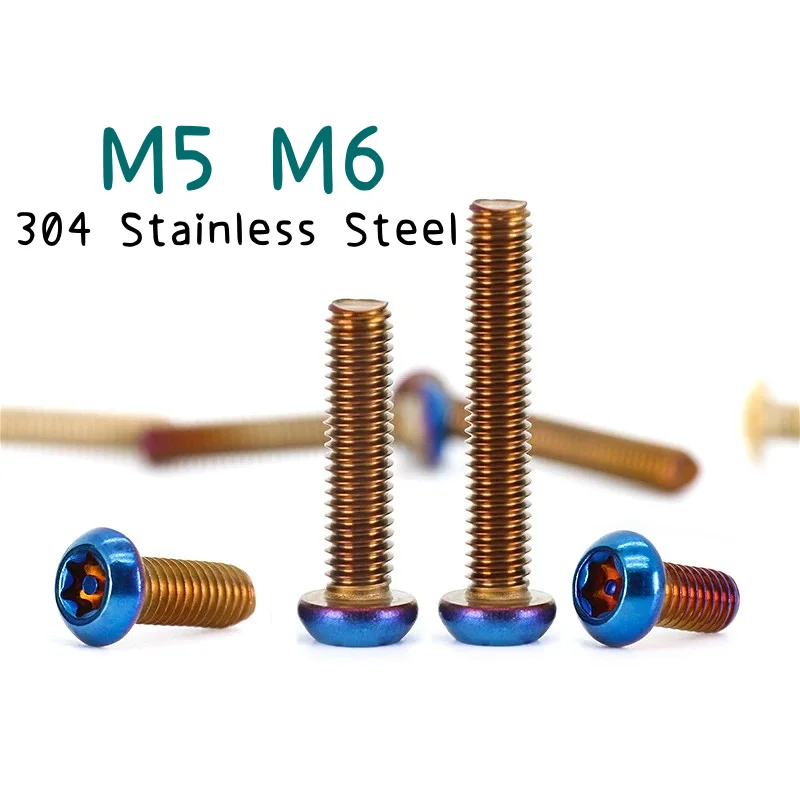 M5 M6 304 Stainless Steel Titanium Blue Six Lobe Anti-theft Tamper Proof Security Screw Torx Circular Head Screw