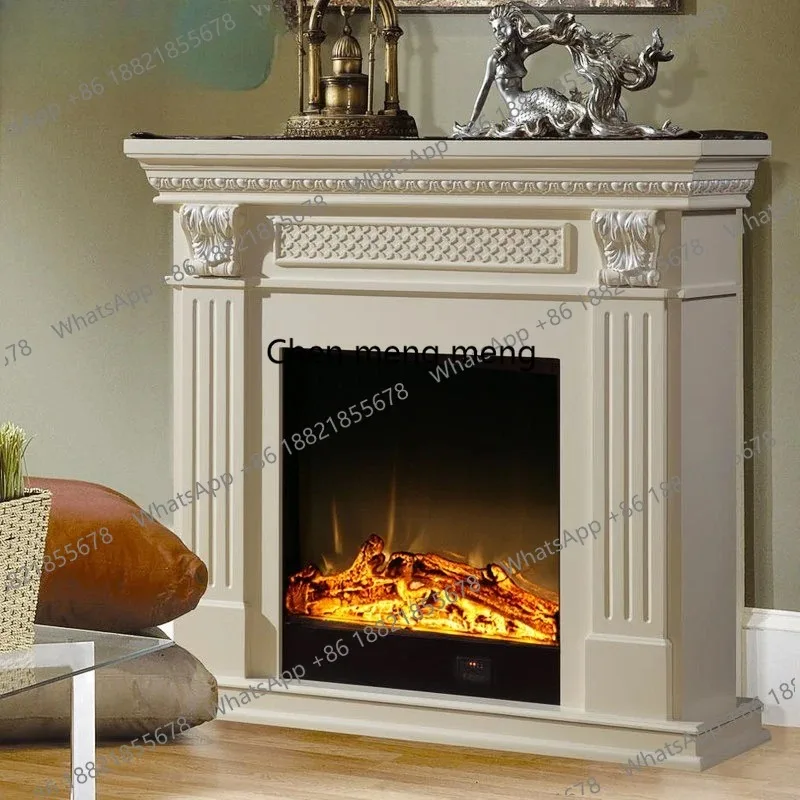 CC182 Electronic fireplace decorative cabinet, dark white solid wood mantel European style fireplace heating