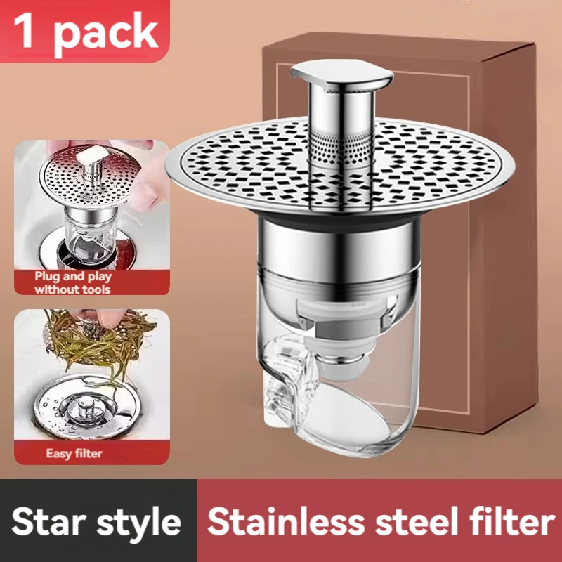 Kitchen Sink Stopper Strainer,Silver Anti-Clogging Kitchen Sink Filter,Stainless Steel Perforated Basket Drain Filter Sieve