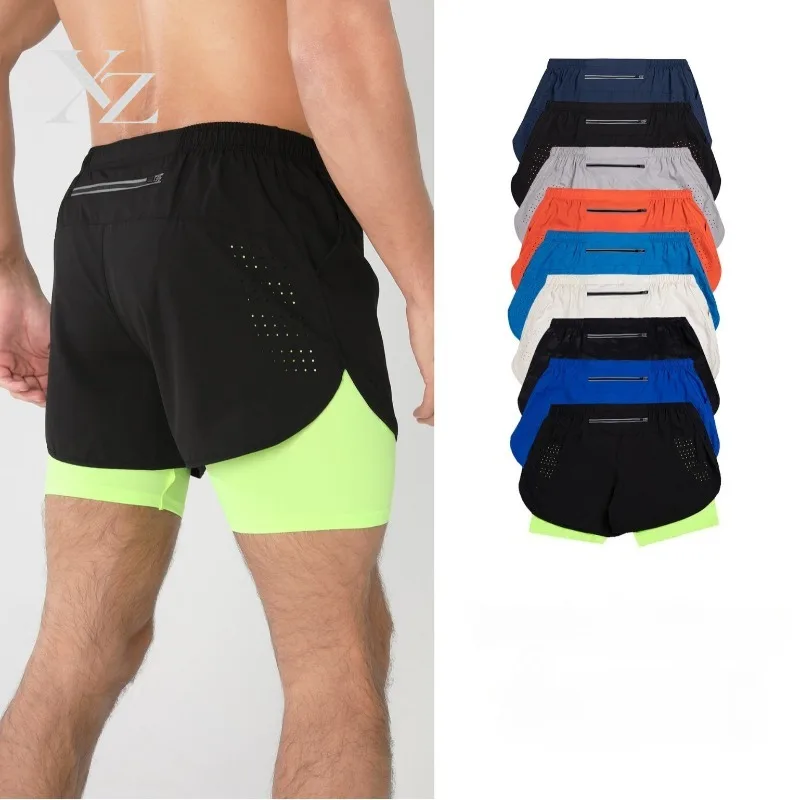 Opening Sale |Men's 2-in-1 Running Shorts Quick Dry Breathable Workout Gym Shorts with Liner Zipper Pocket Athletic Training Sho