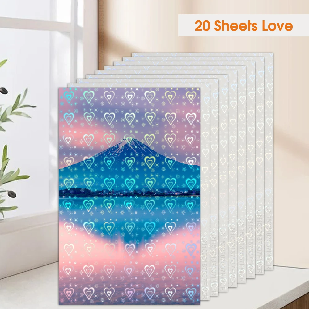 

20 Sheets Adhesive Holographic Sticker Cold Lamination Film on Photo Paper A4 Size Transparent Laminating Film DIY Color Card