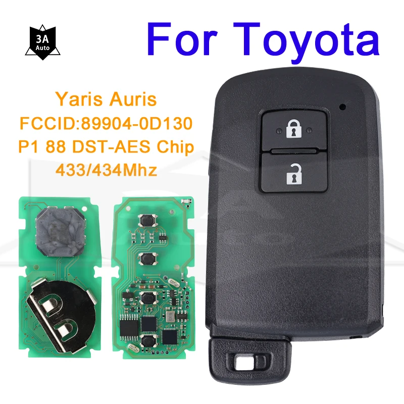  Car Remote Key Replacement for Toyota Yaris Auris 2 Buttons Car Key BA7EQ P1 88 DST-AES Chip 433/434MHz 89904-0D130