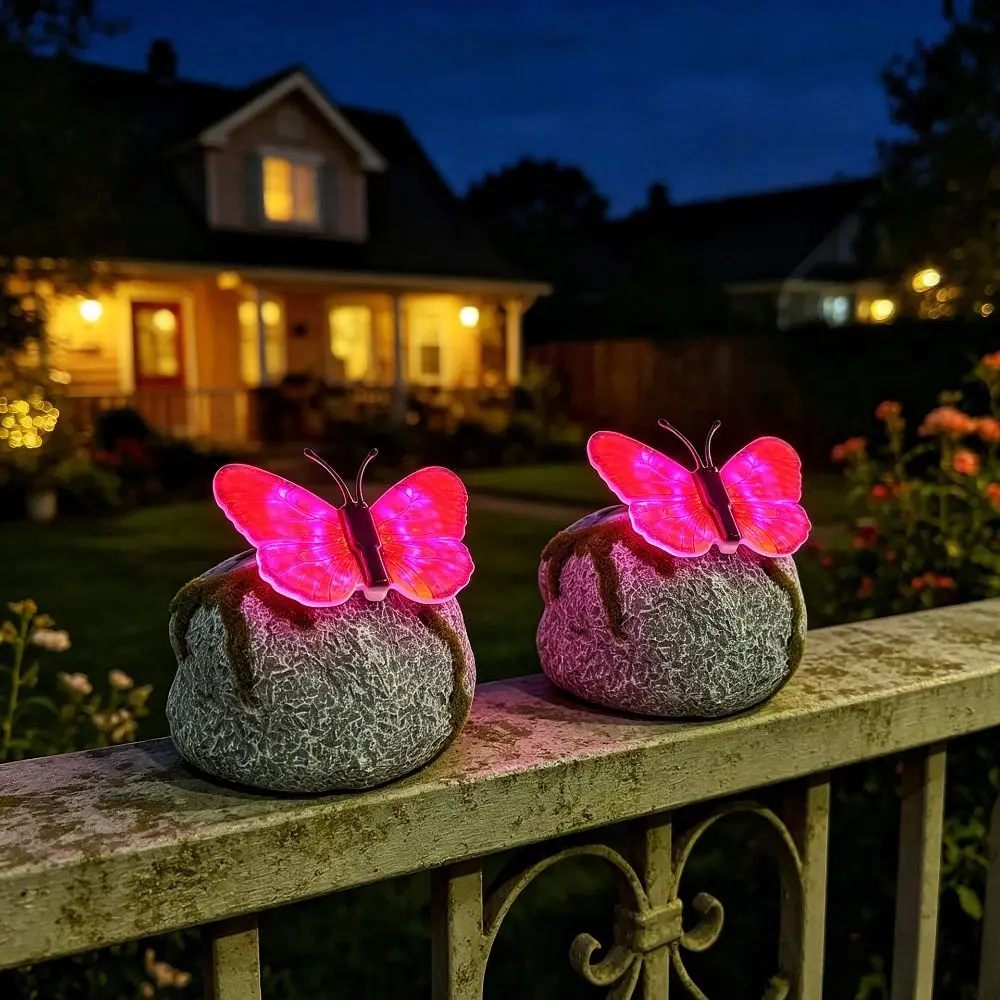 

Simulation Stone Solar Butterfly Stone Lamp LED Light Imitation Stone Shape Outdoor Garden Landscape Light Waterproof Design