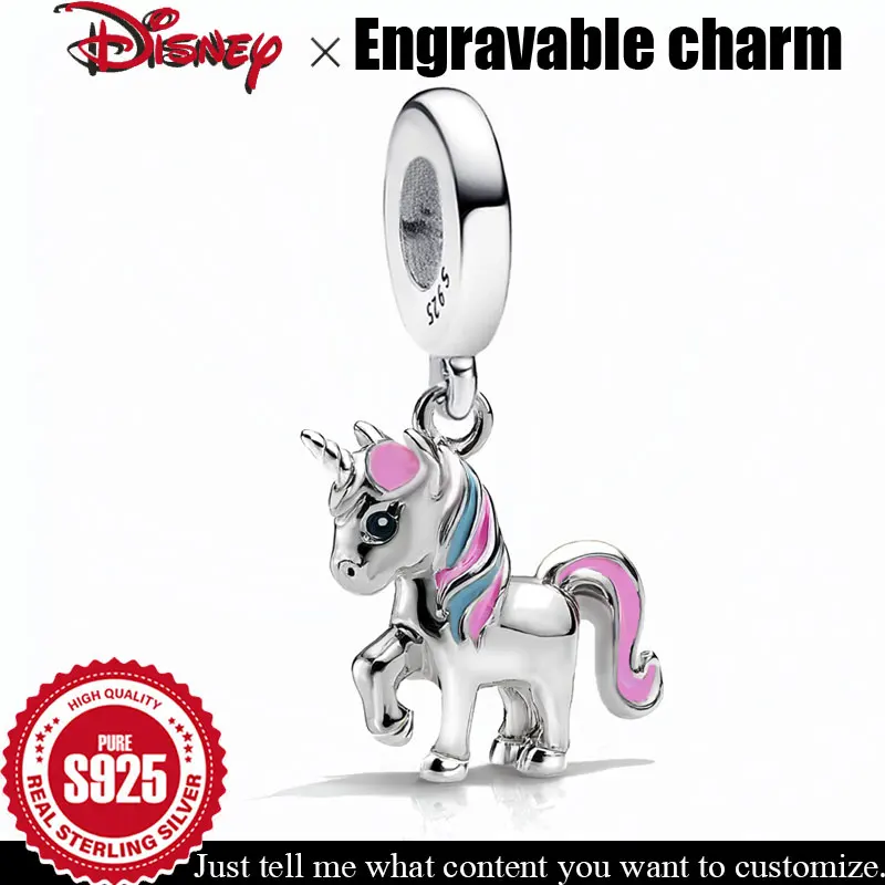 

925 Sterling Silver Charm Dreamy Unicorn de Disney Customizable pendant Original DIY Engravable Beads Luxury Jewelry accessories