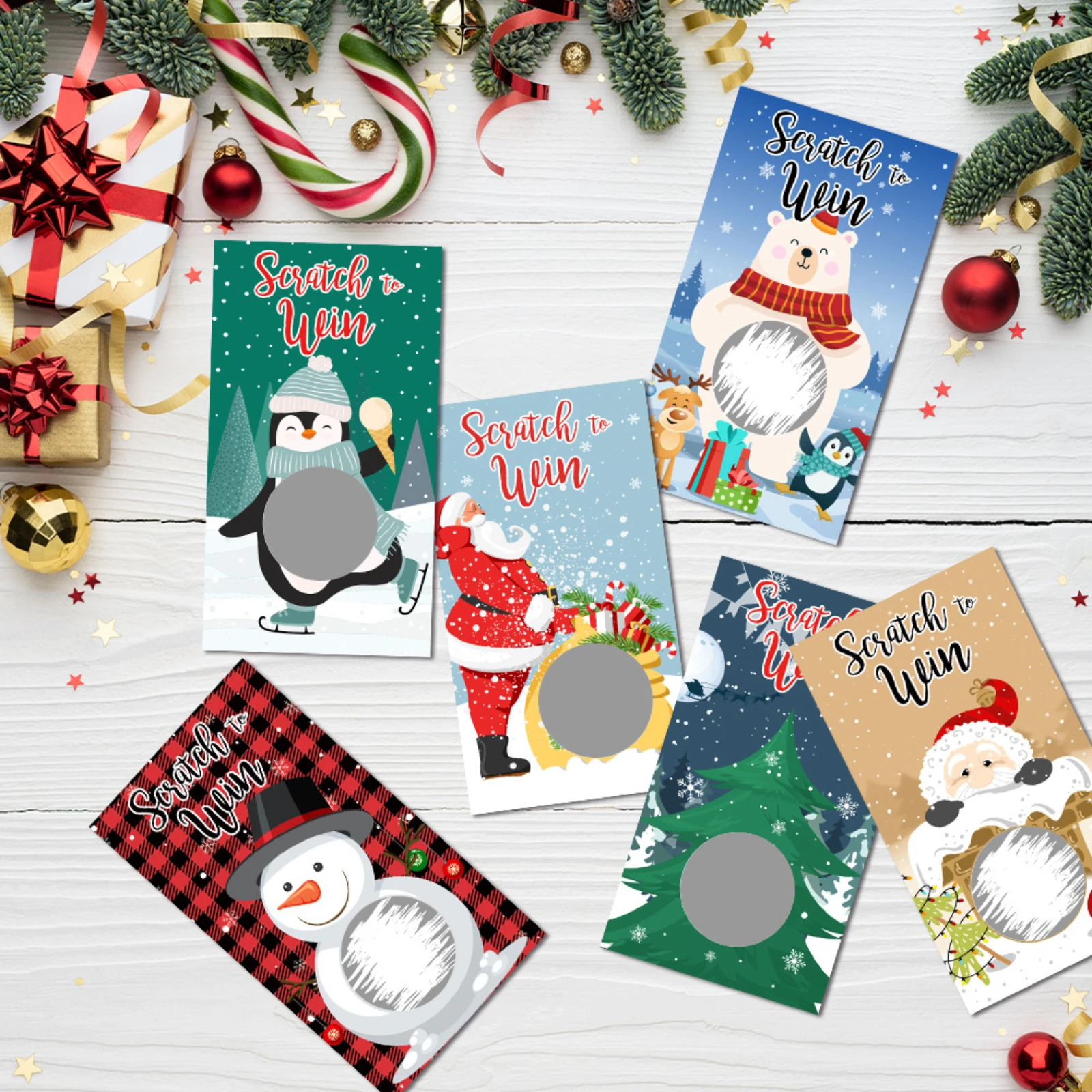 

Christmas Party Cartoon Snowman Christmas Tree Diy Lottery Scratch Card Game Card Set For Family Gatherings Class Activities