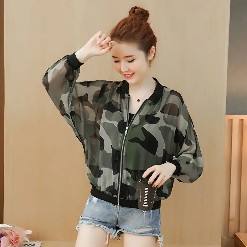 

Golf Women Camouflage Tops Jackets Sunwear Cardigan Batwing Sleeves Coat Casual Outerwear Clothing Loose Fit Slim Fit Thin