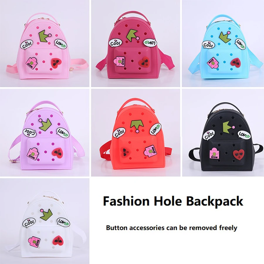 

Candy color jelly shoulder bag for girls, travel bag, casual shopping bag, creative children's backpack, hole hole cartoon DIY s
