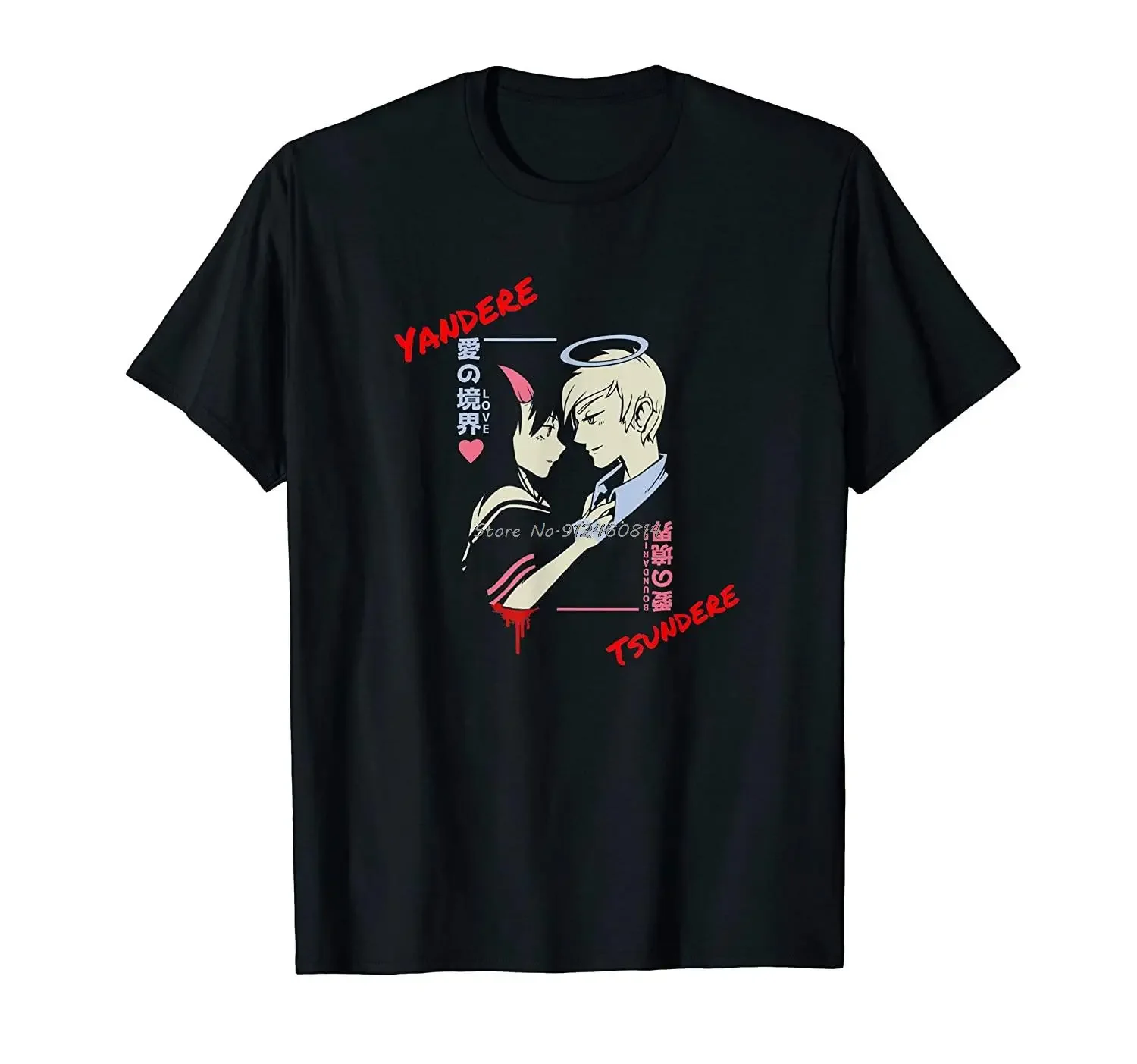 Yandere Couple Tsundere Boy Yandere Girl T-Shirt Men Cotton O-neck Tshirt Hip Hop Tees Streetwear Harajuku