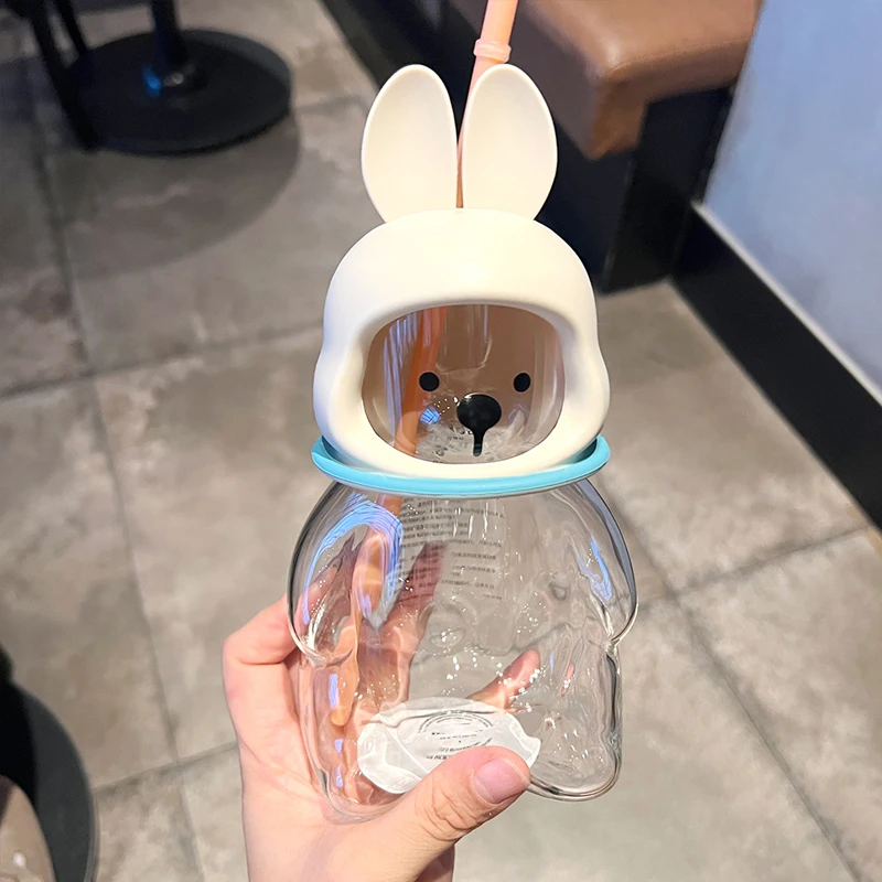 

New Star Bk Full Moon Gathering Moon Rabbit Autumn Moon Rabbit Astronaut Shape Large Capacity 473ml Glass Straw Cup With Logo