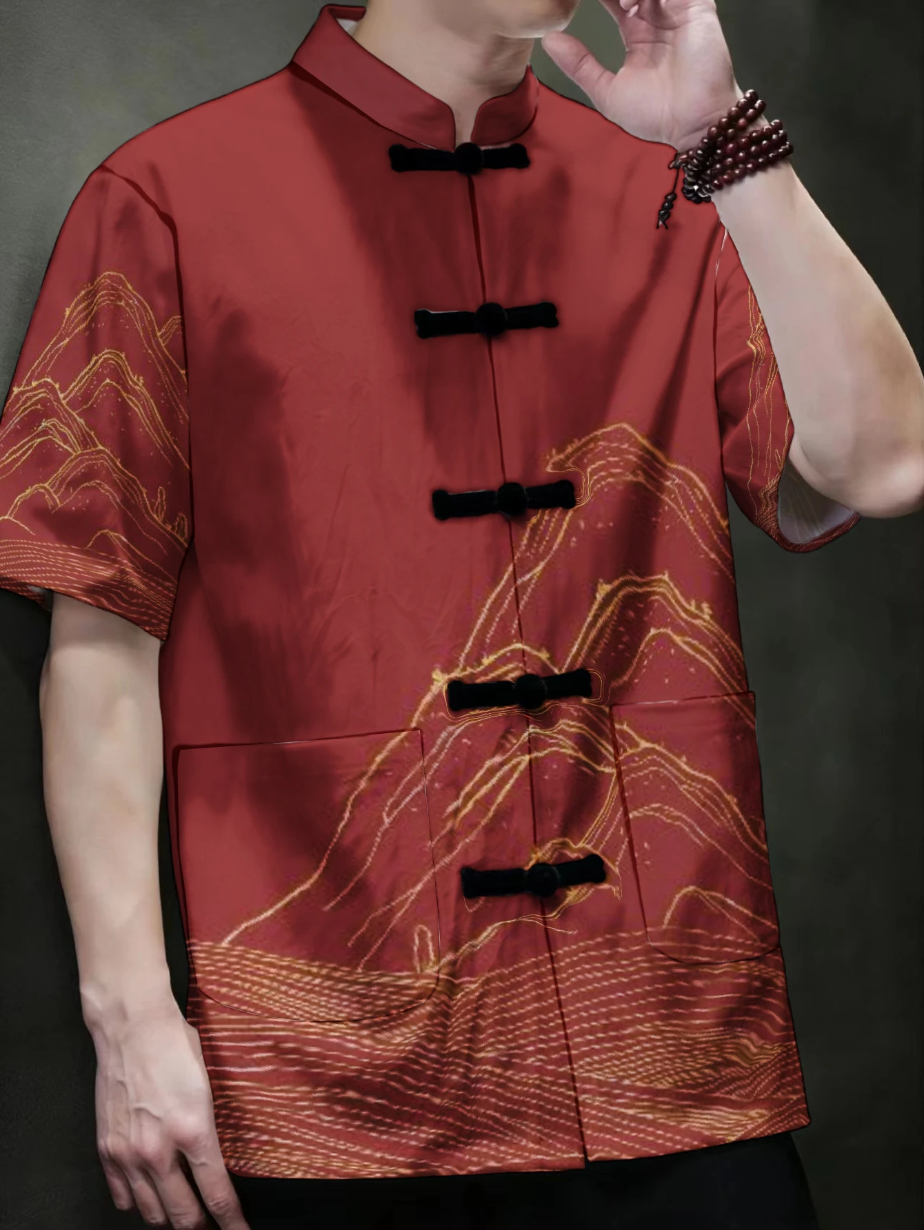 Phone Stands - Men Oriental Tang Suit Short Sleeve