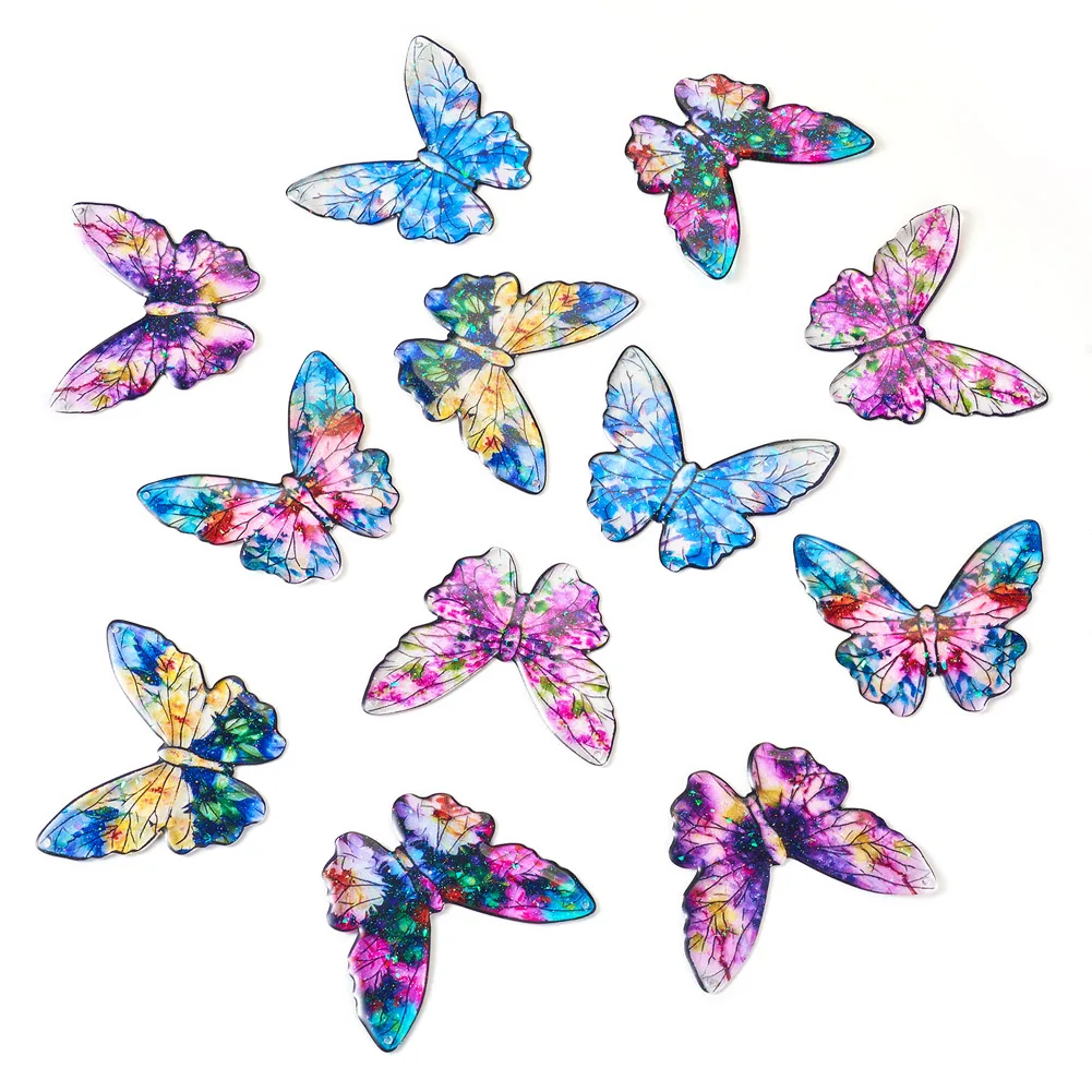 Epoxy Resin Flower Print Big Pendants 2-Hole Butterfly Charms for Jewlery Making DIY Necklace Earring Craft Supplies Home Decora