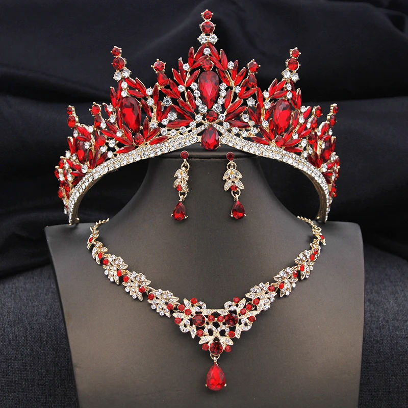 Elegant Tiaras and Crowns Bridal Jewelry Sets for Women Wedding Crown Choker necklace earrings Champagne Tiara Set Accessories