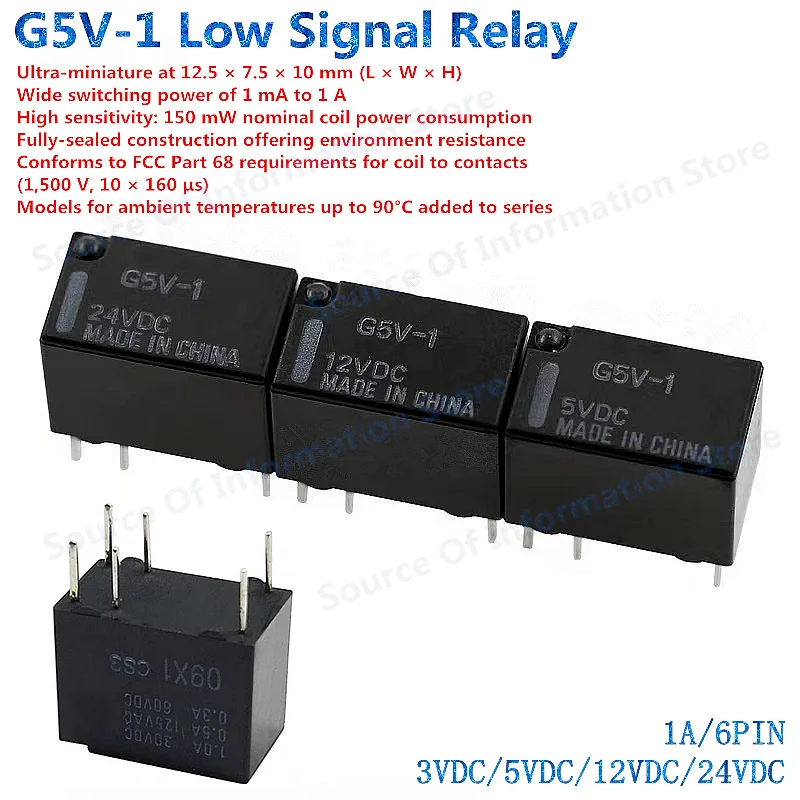 

5Pcs/Lot Ultra-Miniature 6PIN SPDT Relay Highly Sensitive G5V-1-3VDC G5V-1-5VDC G5V-1-9VDC G5V-1-DC12V G5V-1-24VDC