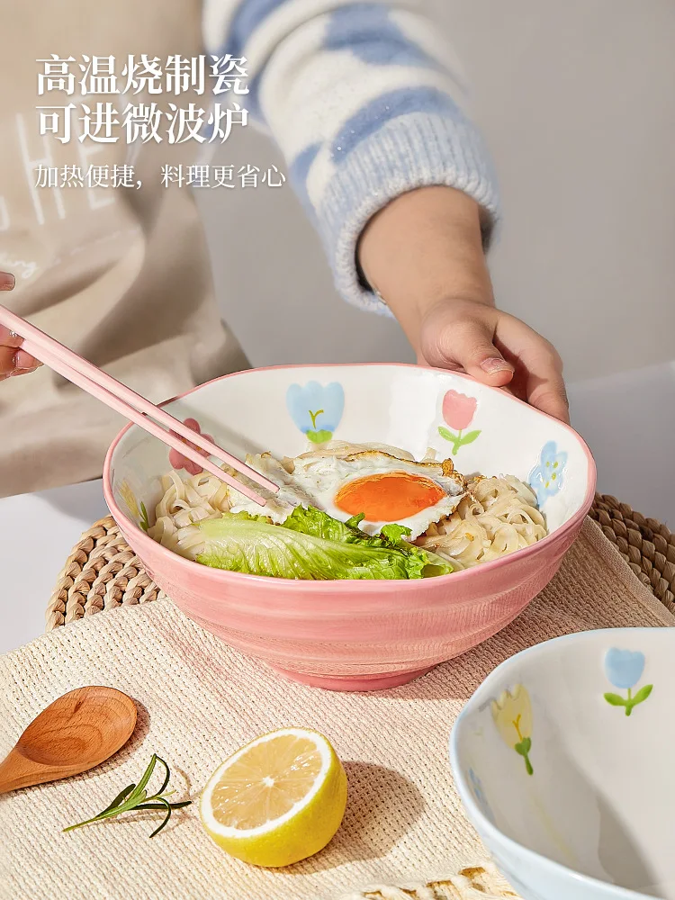 Japanese Style Hand-Painted 7-inch Ceramic Household Ramen Bowl Restaurant Noodle Bowl Large Instant Noodle Bowl