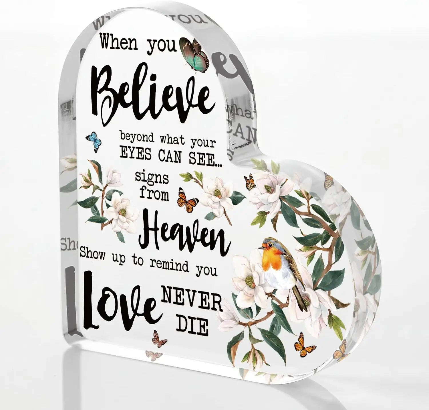 Believe Beyond What Your Eyes Can See Clear Acrylic Heart Ornament, Grief Comfort Memorial Gift