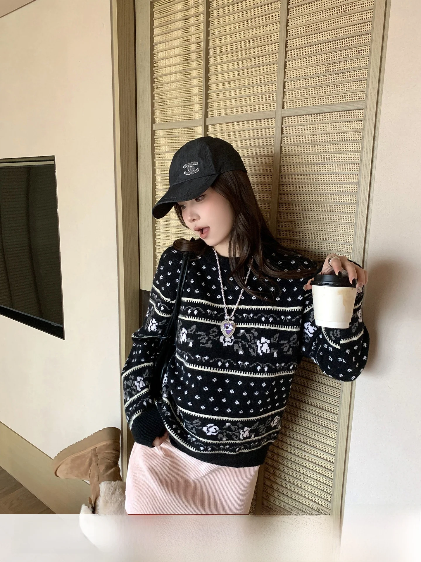 

Вязаный свитер в стиле ретро с узором Fair Isle, женский, весенний, повседневный, свободного кроя, с длинными рукавами, круглым вырезом, с цветочным принтом