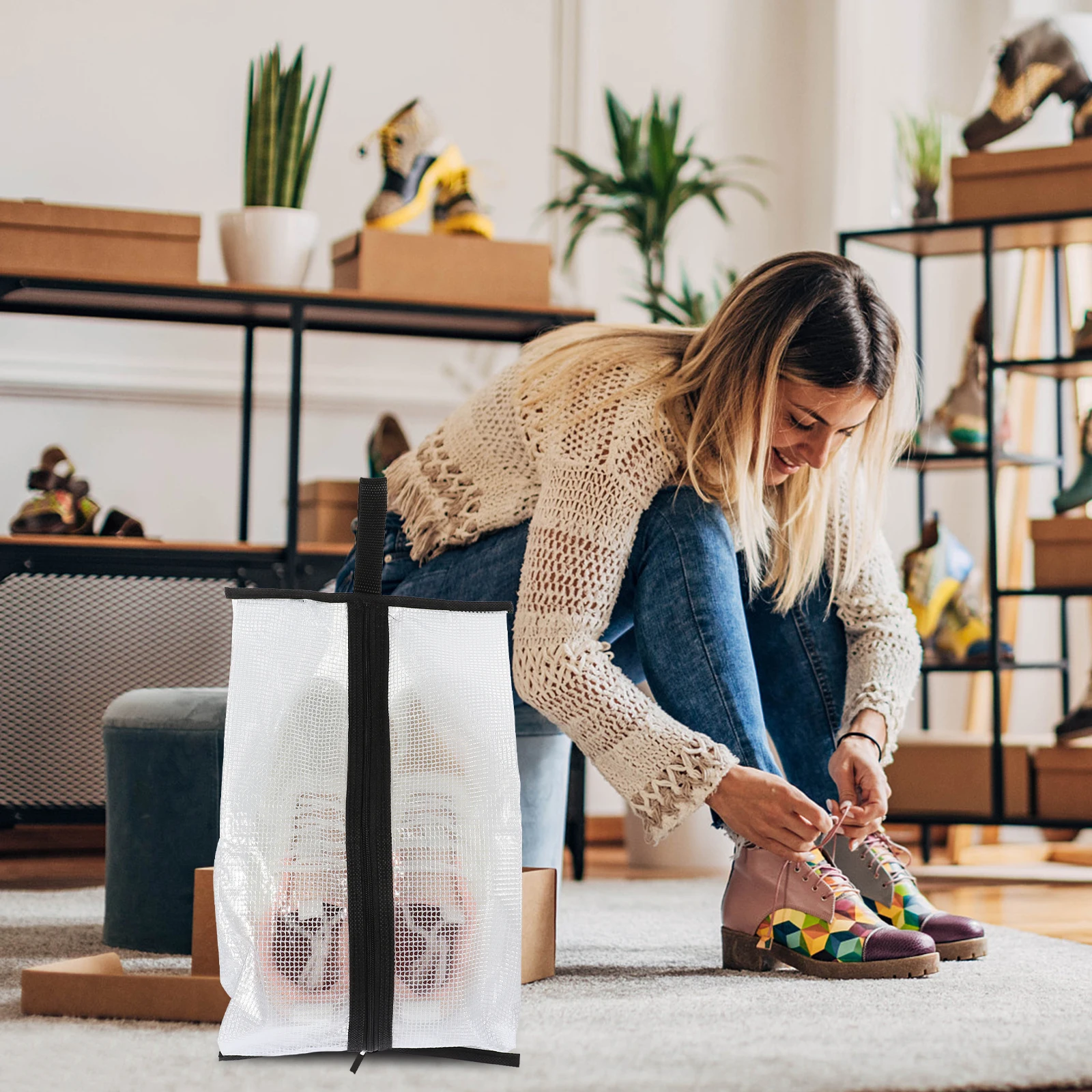 

Zipper Boots Bag Sturdy PVC Material Travel Storage Organizer Portable Pouch Multi-Functional Household Boot Holder