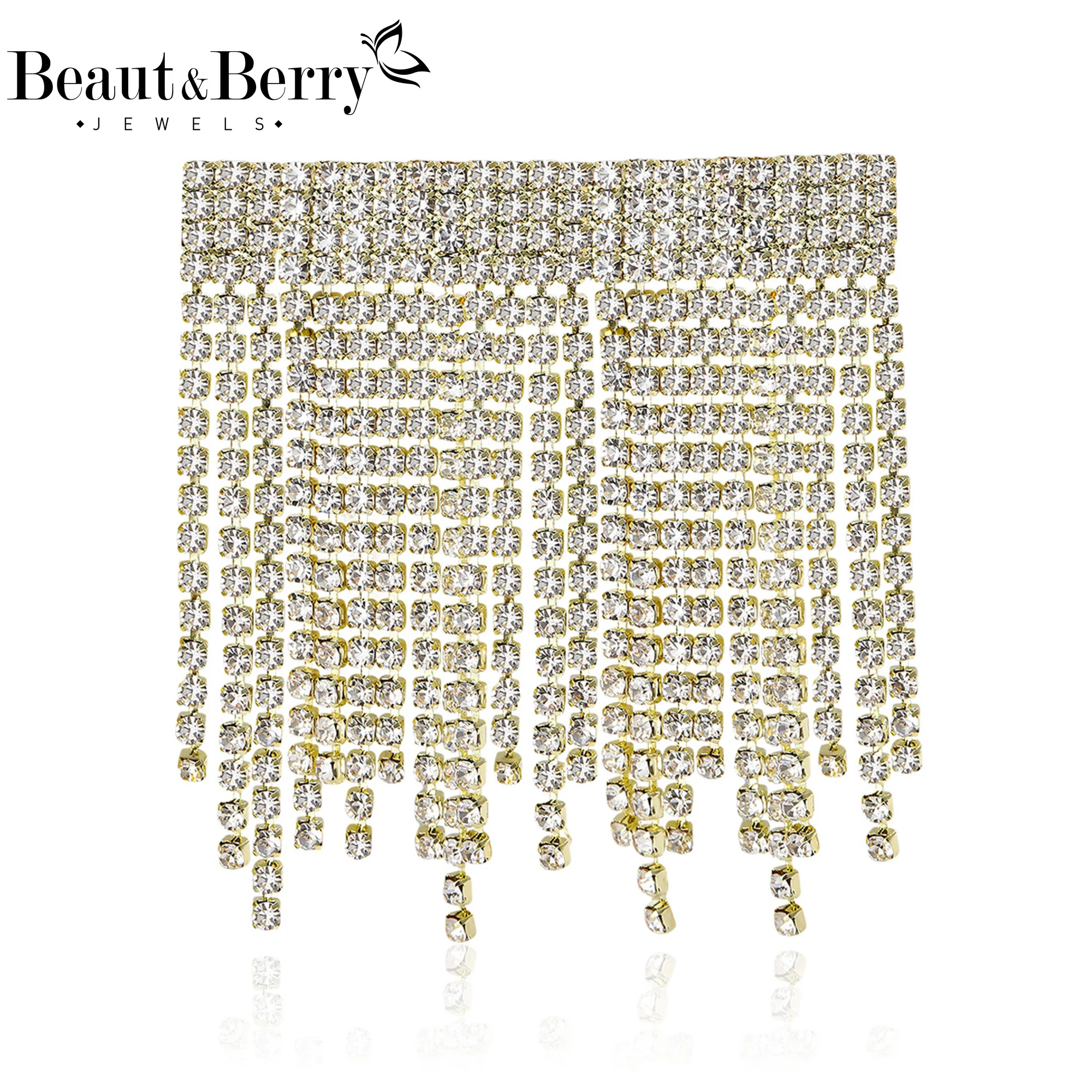 

Beaut&Berry Luxury Rhinestone Grab Chain Brooches for Women Unisex Square Pins Friends Party Gifts Banquet Jewellery Accessories
