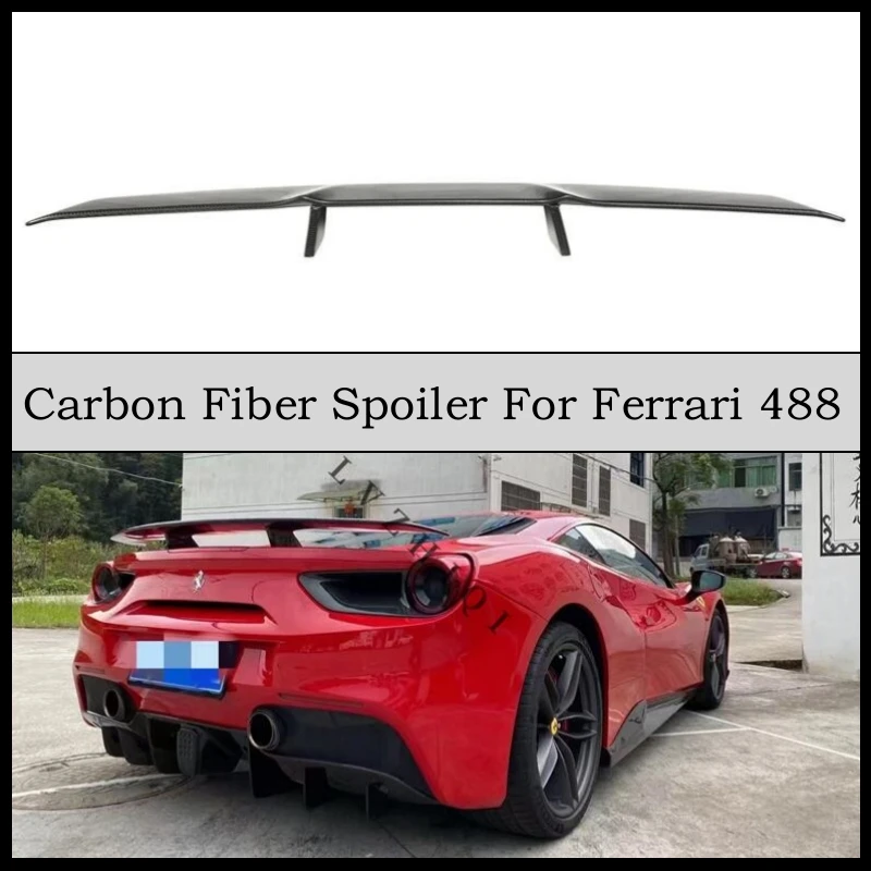 Real Carbon Fiber Spoiler For Ferrari 488 2015-No High Quality Rear Trunk Wing Lip Kit Splitter Auto Accessories