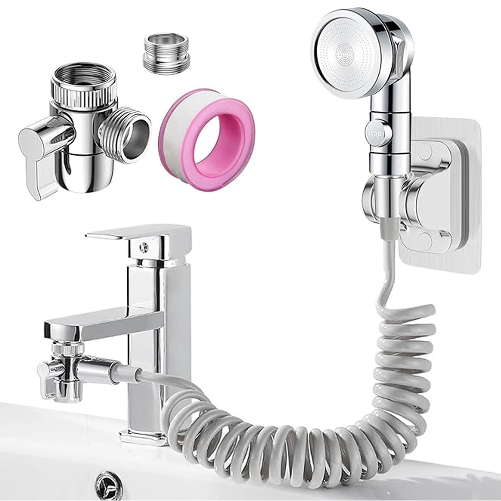 Handheld Faucet Water Diverting Shower Head External Rain Shower Head for Bathroom Kitchen Faucet Adapter Three Modes Adjustable