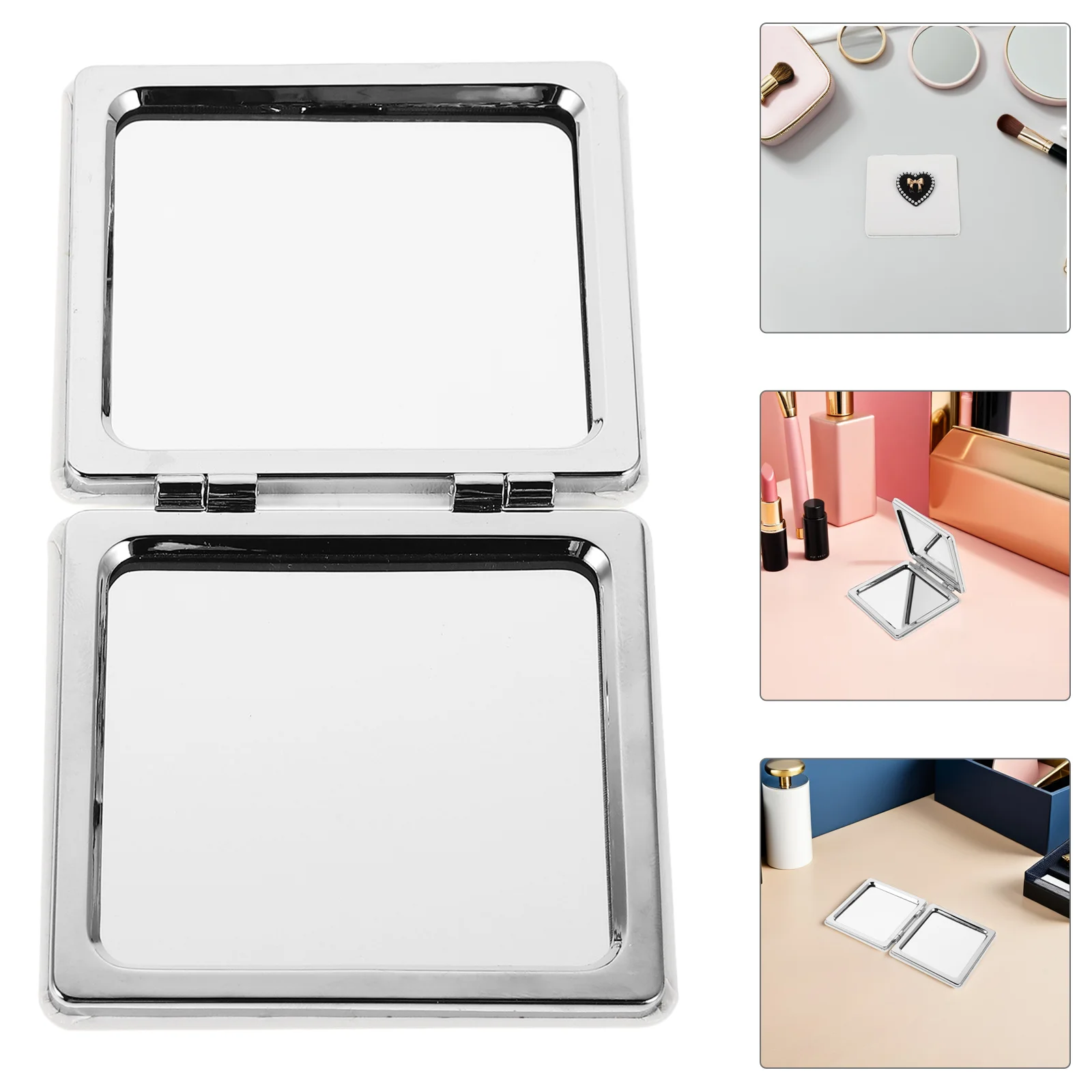 PU 컴팩트 보우노트 악센트 접이식 여행용 메이크업 거울 2배 확대 컴팩트 미러 하트 디자인