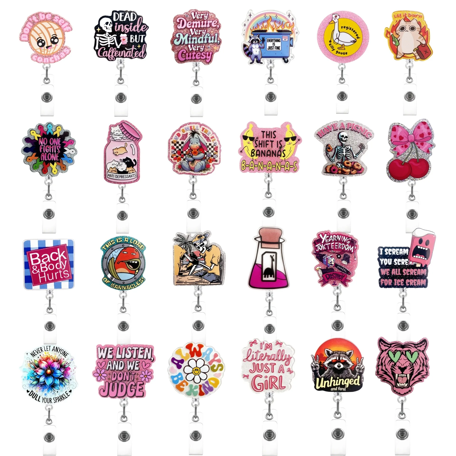 2025 New Design 1 Piece Shiny Acrylic Retractable Nurse Badge Reel Student Doctor Name Tag ID Card Holder Alligator Clip