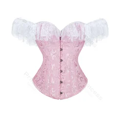 Corsés victorianos para mujer, corsé de princesa de manga corta, corsé Floral de Showgirl, corsé con adornos de encaje, Top Fairycore de talla grande