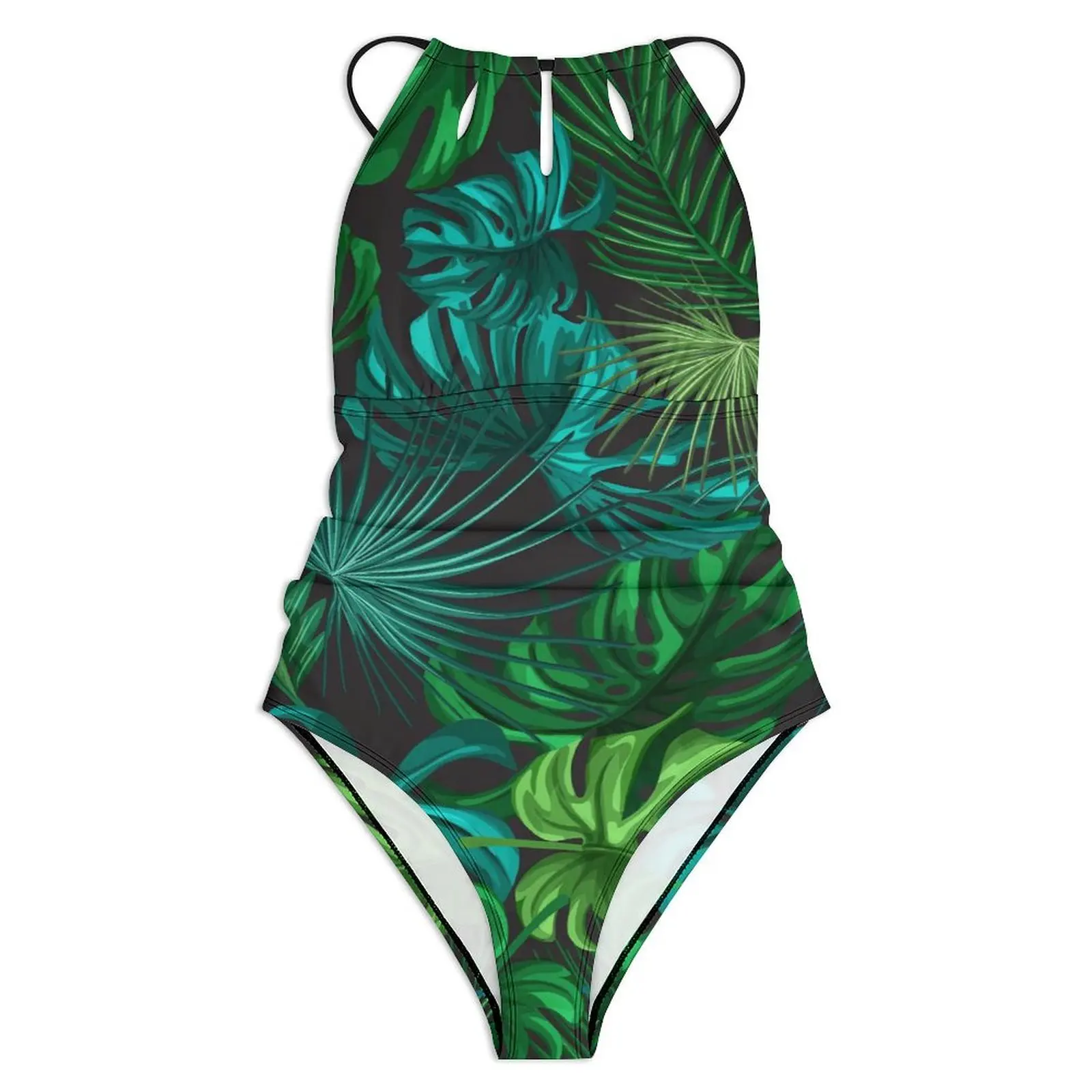 Green Palm Leaf Swimsuit Tropical Print One Piece Swimwear Push Up Korean Fashion Monokini Sexy Holiday Rave Pattern Bodysuit