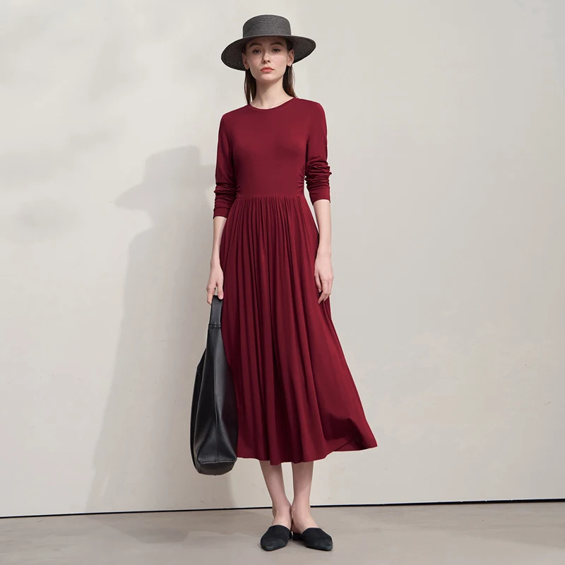 AMII فستان طويل المرأة سليم س الرقبة طويلة الأكمام ثوب أنيق للمرأة 2025 الخريف جديد محبوك ملابس السيدات غير رسمية 12523170